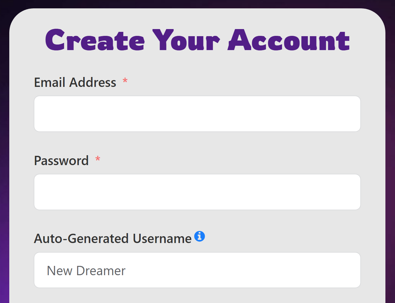 create account the dreamers club